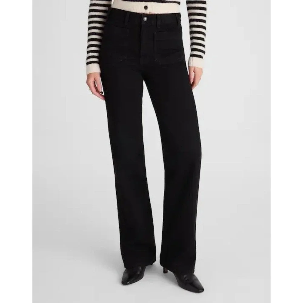 Madewell The Cleo Straight Jean Black High Rise Patch Pocket Jeans 30 NWOT $148 - Picture 3 of 12